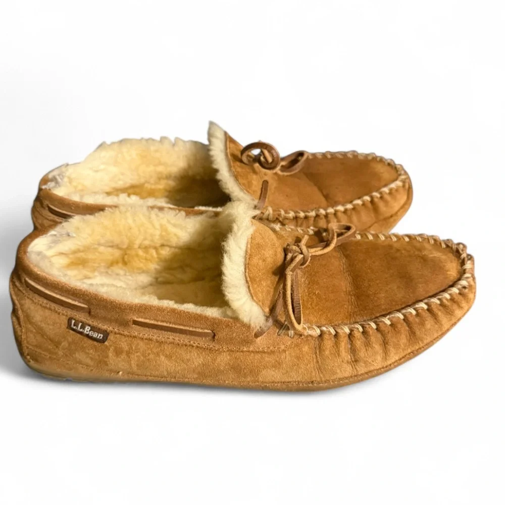LL Bean Wicked Good Moc Slippers Mens 11 M Lamb Shearling Lined Used Shoes